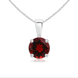 NEW Angara Round Garnet Pendant with Silver Chain Red Gemstone